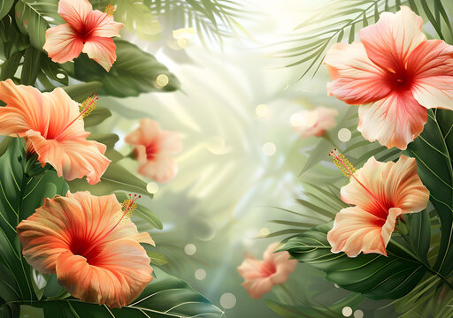 熱帶花卉背景與芙蓉花