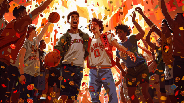 籃球運動員慶祝勝利