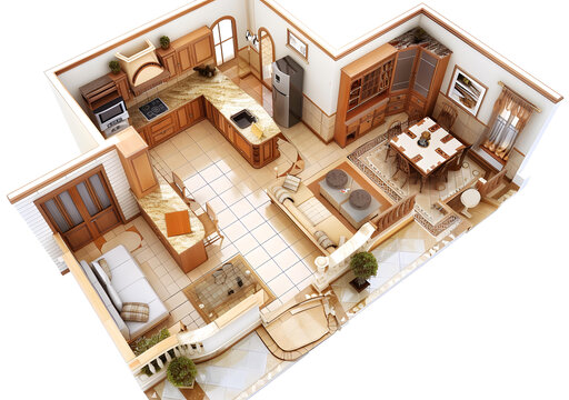 3D渲染家居室內(nèi)設(shè)計(jì)俯視圖