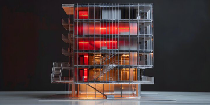 玻璃建筑模型 紅光燈