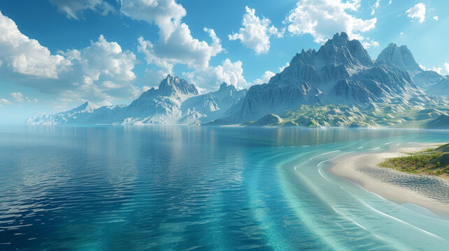 熱帶海灘山脈風(fēng)景