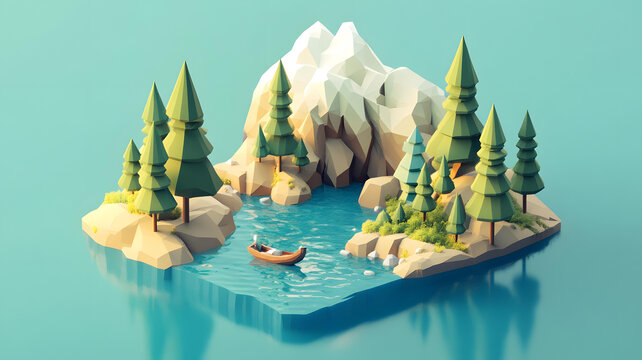 低多邊形3D山湖風(fēng)景