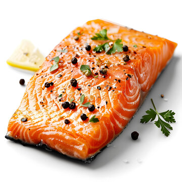 新鮮三文魚(yú)魚(yú)片配香草和香料