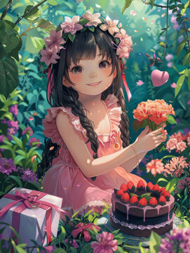 花叢中的女孩
