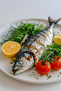 烤鯖魚配香草和檸檬