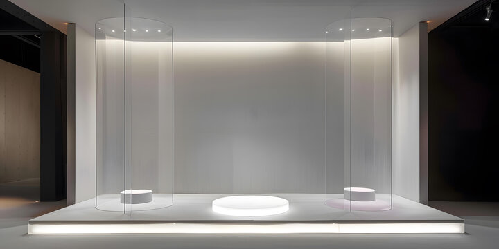 白色圓柱形展示架和燈光