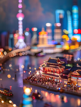 微縮景觀下的上海外灘夜景