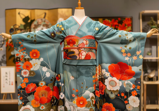 一件帶花卉圖案的和服