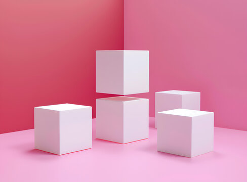 粉色背景 白色立方體 產(chǎn)品展示模型