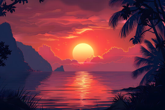 熱帶日落海灘風(fēng)景