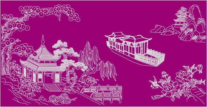 春江花月夜亭臺(tái)游船圖