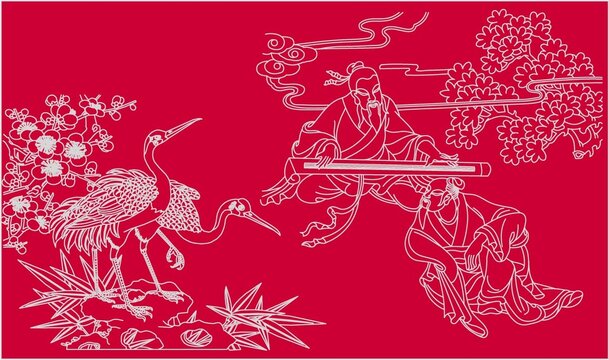 高山流水古人撫琴圖