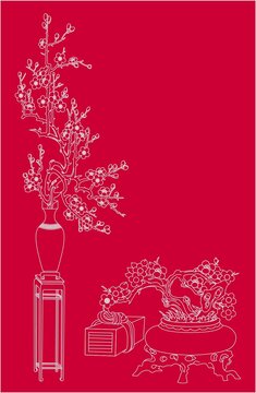 古代白描花瓶沒(méi)梅瓶