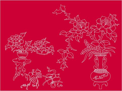 古代花瓶白描圖