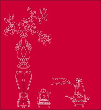 古風(fēng)花鳥插花茶壺果盤梅瓶圖