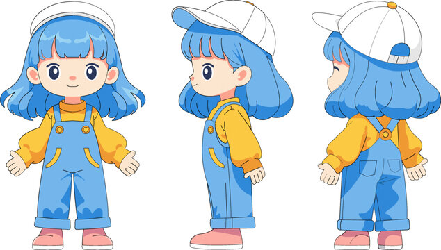 戴帽子的背帶褲小女孩形象IP