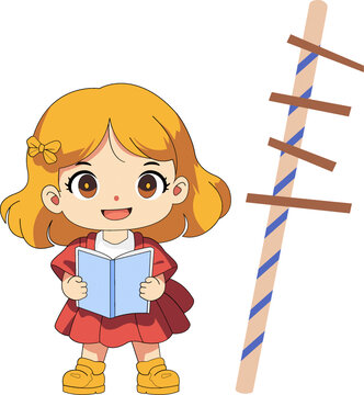 小女孩勵志看書學習考研手繪卡通