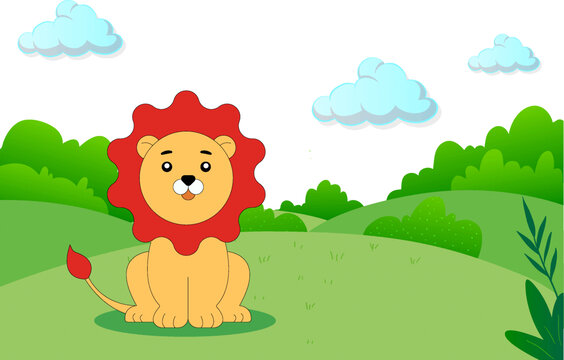 可愛小獅子卡通風(fēng)景插畫