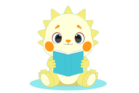 卡通插畫星星寶寶小恐龍讀書