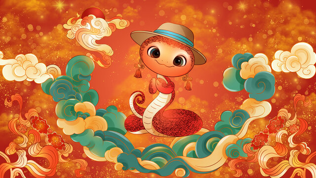 蛇年卡通萌可愛生肖喜慶插畫