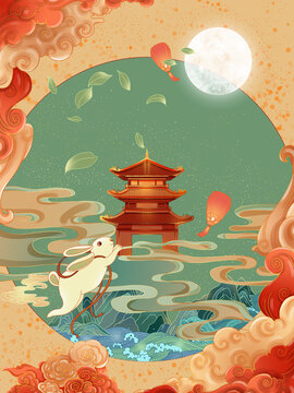 中秋節(jié)日祝福場(chǎng)景插畫