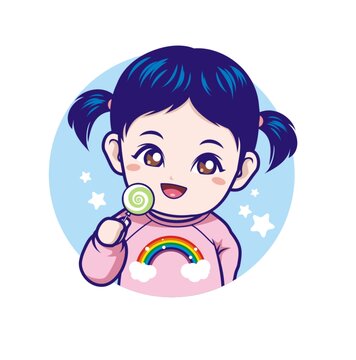 卡通可愛(ài)女孩吃棒棒糖頭像矢量圖