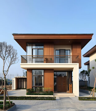 帶陽臺的現(xiàn)代雙層木板外墻住宅