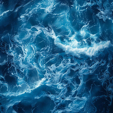 一望無(wú)際的深邃蔚藍(lán)海洋和白色的泡沫海浪
