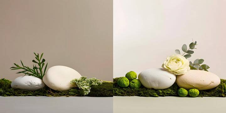 白色石頭和綠色植物的簡(jiǎn)約背景