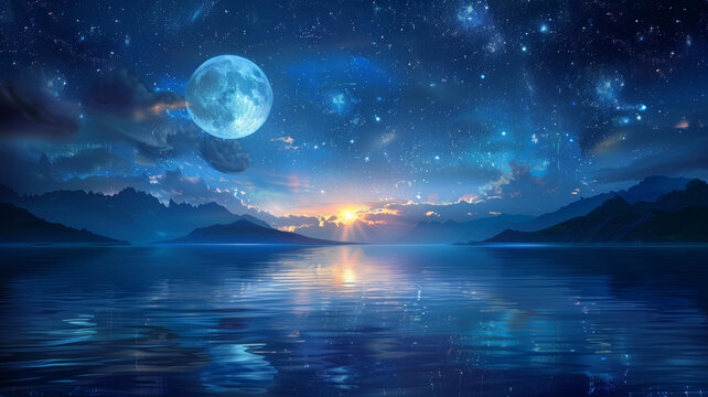 月色湖光靜謐夜