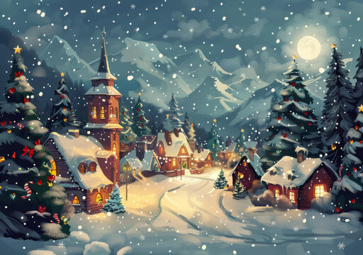 圣誕節(jié)的雪夜小鎮(zhèn)
