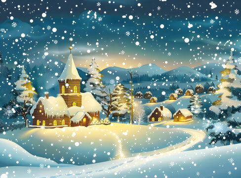 圣誕節(jié)的雪景村莊