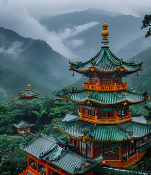 云霧繚繞的中國古代建筑