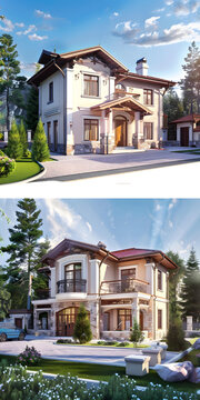 帶石墻的現(xiàn)代兩層樓房建筑設(shè)計(jì)