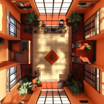 帶綠植的現(xiàn)代室內(nèi)設計俯視圖
