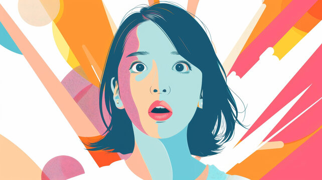 一個(gè)驚訝的少婦插圖背景豐富多彩