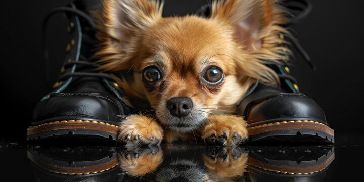 身穿黑色靴子的可愛吉娃娃犬