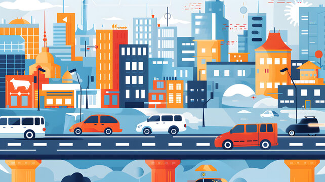 現(xiàn)代城市景觀，汽車和建筑