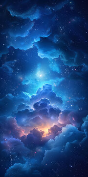 夜空中的云朵和星星
