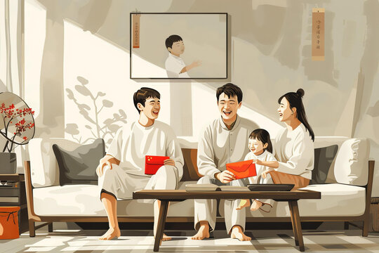 幸福的一家人歡慶中國新年