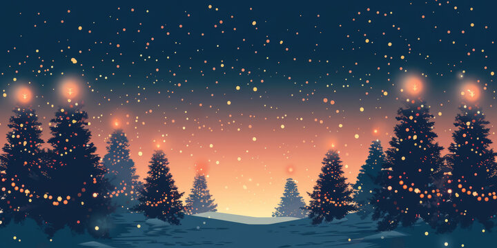 寧靜祥和的冬夜雪景圖