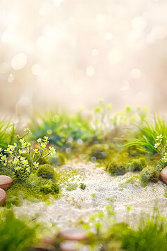 清新自然綠草花卉背景圖