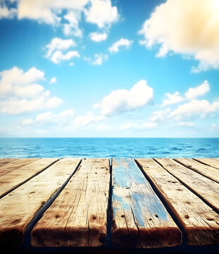 木板 藍天 海水