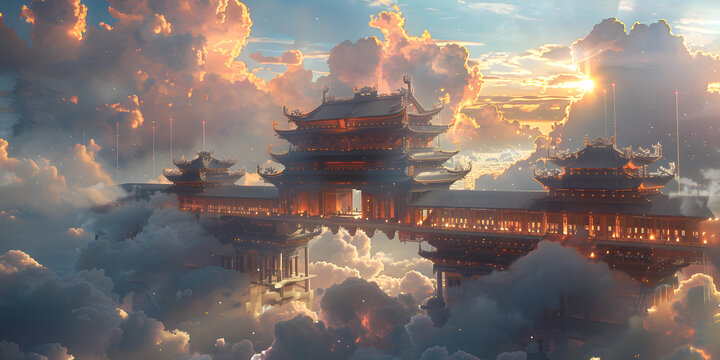 東方奇幻浮空宮殿
