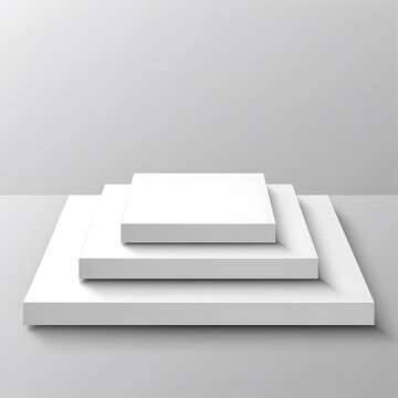 白色三層階梯平臺 極簡3D渲染