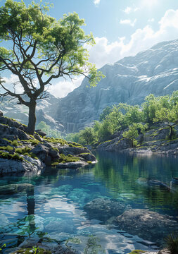 奇幻山脈湖泊森林風(fēng)景