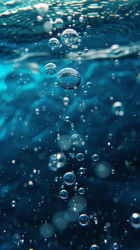 藍色水中的氣泡近景