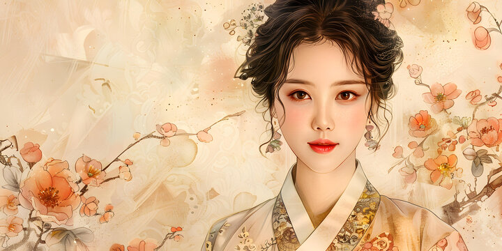 穿著傳統(tǒng)韓服的美麗亞洲女性