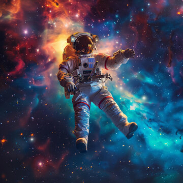 身穿宇航服的宇航員在浩瀚的太空中漂浮