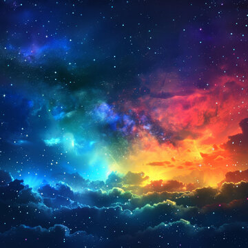 奇幻的彩虹星云和云朵的風(fēng)景